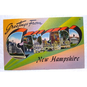 Greetings From Concord New Hampshire Large Big Letter Postcard Linen Tichnor
